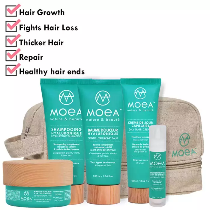 VEGAN hair growth kit: shampoo, conditioner, mask, serum, hair cream and cosmetic bag